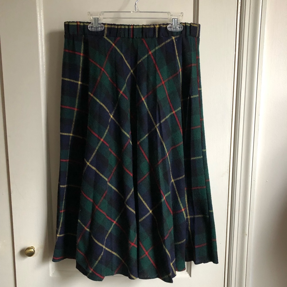 Vintage Eccobay Moody Green Holiday Plaid Wool Blend Skirt - Picture 9 of 10